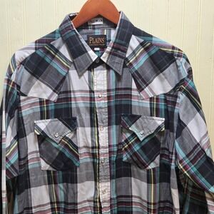 Plains Shirt Mens XLT Multicolor Plaid Long Sleeve Western Snap Tall Casual